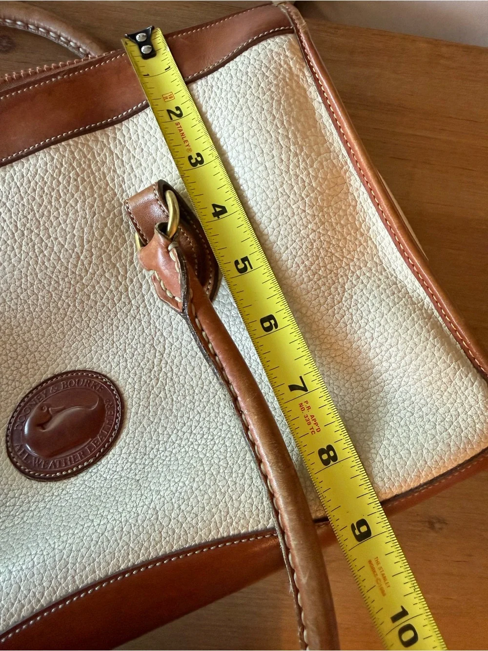 Leather-Trim Cream Tote Bag with Brown Accents